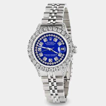 Rolex Custom Blue 2.35CT Diamond Stainless Steel Datejust  Automatic Women's Wristwatch 26mm