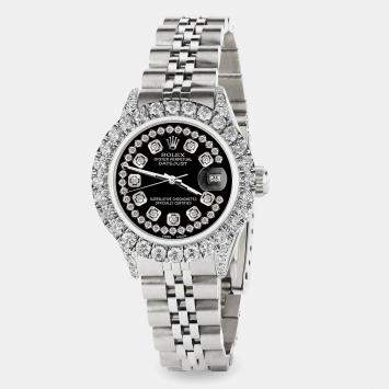 Rolex Custom Black 2.35CT Diamond Stainless Steel Datejust  Automatic Women's Wristwatch 26mm