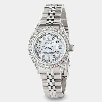 Rolex Custom Pearl Diamond Stainless Steel Datejust  Automatic Women's Wristwatch 26mm