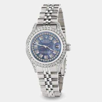 Rolex Custom Pearl Diamond Stainless Steel Datejust  Automatic Women's Wristwatch 26mm