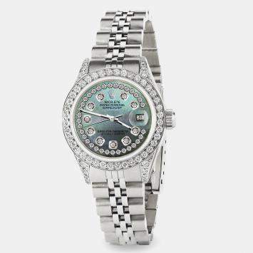 Rolex Custom Natural Pearl Diamond Stainless Steel Datejust  Automatic Women's Wristwatch 26mm