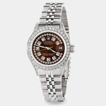 Rolex Custom Chocolate Diamond Stainless Steel Datejust  Automatic Women's Wristwatch 26mm