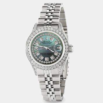 Rolex Custom Pearl Diamond Stainless Steel Datejust  Automatic Women's Wristwatch 26mm