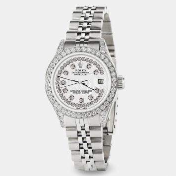 Rolex Custom Ivory Diamond Stainless Steel Datejust  Automatic Women's Wristwatch 26mm