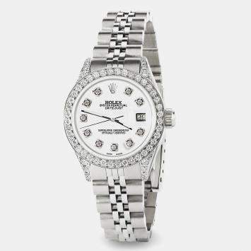 Rolex Custom White Diamond Stainless Steel Datejust  Automatic Women's Wristwatch 26mm
