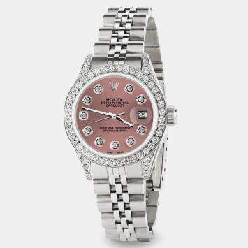 Rolex Custom Salmon Diamond Stainless Steel Datejust  Automatic Women's Wristwatch 26mm