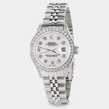 Rolex Custom Pearl Diamond Stainless Steel Datejust  Automatic Women's Wristwatch 26mm