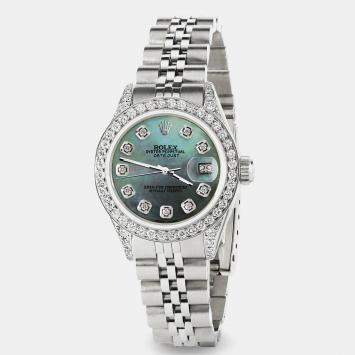 Rolex Custom Pearl Diamond Stainless Steel Datejust  Automatic Women's Wristwatch 26mm