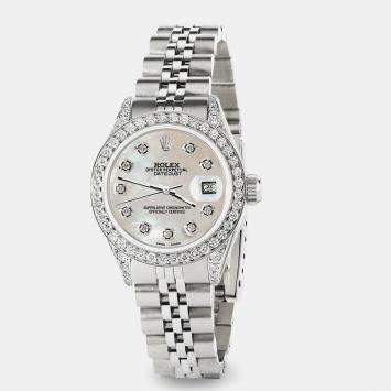 Rolex Custom Natural Pearl Diamond Stainless Steel Datejust  Automatic Women's Wristwatch 26mm