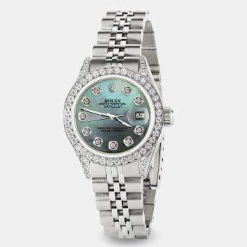 Rolex Custom Pearl Diamond Stainless Steel Datejust  Automatic Women's Wristwatch 26mm