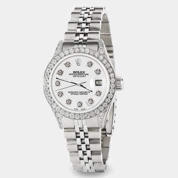 Rolex Custom Ivory Diamond Stainless Steel Datejust  Automatic Women's Wristwatch 26mm