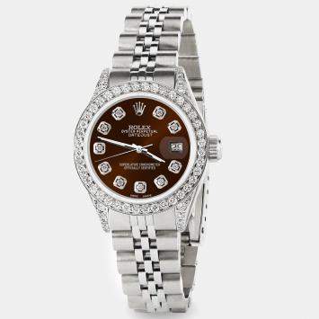 Rolex Custom Chocolate Diamond Stainless Steel Datejust  Automatic Women's Wristwatch 26mm