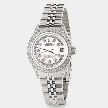 Rolex Custom White Pearl Diamond Stainless Steel Datejust  Automatic Women's Wristwatch 26mm