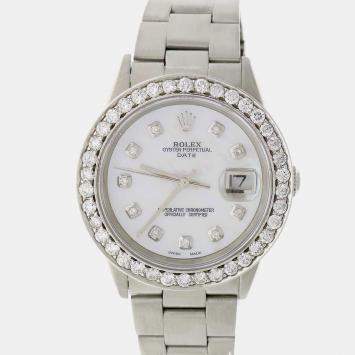 Rolex Custom  MOP Diamond Stainless Steel Oyster Perpetual Date 15200 Automatic Men's Wristwatch 34mm