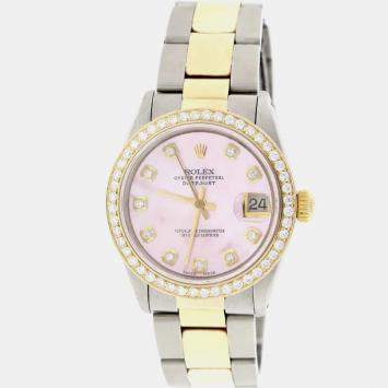 Rolex Custom Pink MOP Diamond 18K Yellow Gold Stainless Steel Datejust  Automatic Women's Wristwatch 31mm