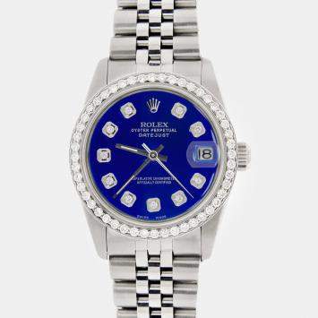 Rolex Custom Blue Diamond Stainless Steel Datejust  Automatic Women's Wristwatch 31MM