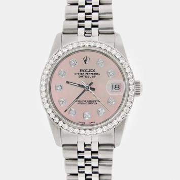 Rolex Custom Pink Diamond Stainless Steel Datejust  Automatic Women's Wristwatch 31MM