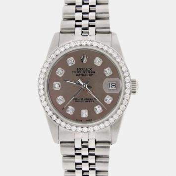Rolex Custom Chocolate Diamond Stainless Steel Datejust  Automatic Women's Wristwatch 31MM