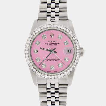 Rolex Custom Hot Pink Diamond Stainless Steel Datejust  Automatic Women's Wristwatch 31MM