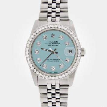 Rolex Custom Ice Blue Diamond Stainless Steel Datejust  Automatic Women's Wristwatch 31MM