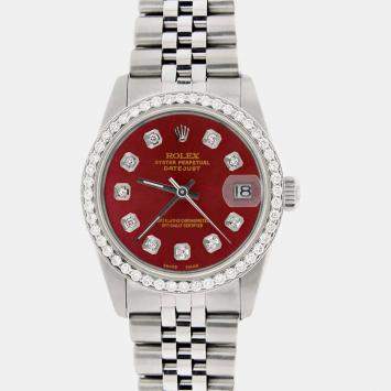 Rolex Custom Red Diamond Stainless Steel Datejust  Automatic Women's Wristwatch 31MM