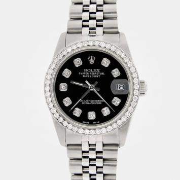 Rolex Custom Black Diamond Stainless Steel Datejust  Automatic Women's Wristwatch 31MM