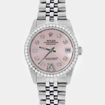 Rolex Custom Pink Diamond Stainless Steel Datejust  Automatic Women's Wristwatch 31MM