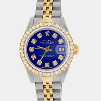 Rolex Custom Blue Diamond 18K Yellow Gold Stainless Steel Datejust  Automatic Women's Wristwatch 26mm