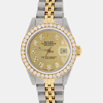 Rolex Custom Champagne Diamond 18K Yellow Gold Stainless Steel Datejust  Automatic Women's Wristwatch 26mm