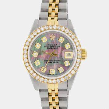 Rolex Custom Tahitian MOP Diamond 18K Yellow Gold Stainless Steel Datejust  Automatic Women's Wristwatch 26mm