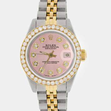 Rolex Custom Pink Diamond 18K Yellow Gold Stainless Steel Datejust  Automatic Women's Wristwatch 26mm