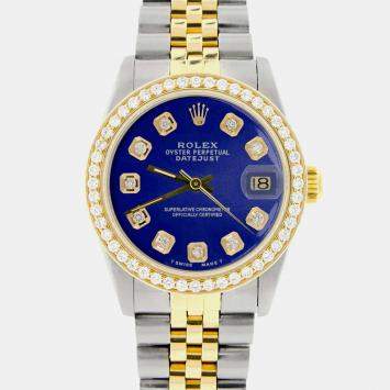Rolex Custom Blue Diamond 18K Yellow Gold Stainless Steel Datejust  Automatic Women's Wristwatch 31mm