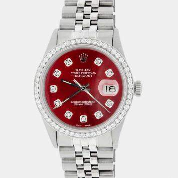 Rolex Custom Imperial Red Diamond Stainless Steel Datejust  Automatic Men's Wristwatch 36MM