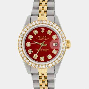 Rolex Custom Red Diamond 18K Yellow Gold Stainless Steel Datejust  Automatic Women's Wristwatch 26mm