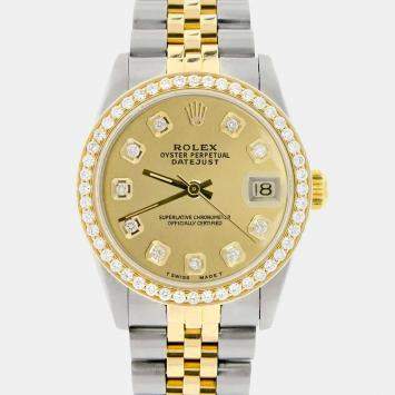 Rolex Custom Champagne Diamond 18K Yellow Gold Stainless Steel Datejust  Automatic Women's Wristwatch 31mm