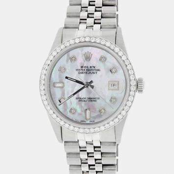 Rolex Custom White MOP Diamond Stainless Steel Datejust  Automatic Men's Wristwatch 36MM