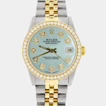 Rolex Custom Blue Diamond 18K Yellow Gold Stainless Steel Datejust  Automatic Women's Wristwatch 31mm