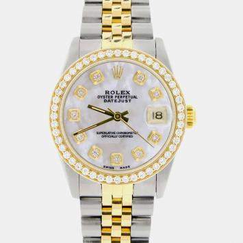 Rolex Custom White MOP Diamond 18K Yellow Gold Stainless Steel Datejust  Automatic Women's Wristwatch 31mm
