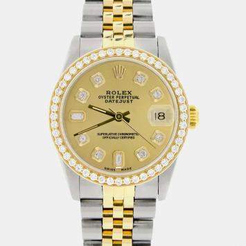 Rolex Custom Champagne Diamond 18K Yellow Gold Stainless Steel Datejust  Automatic Women's Wristwatch 31mm