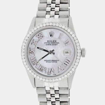 Rolex Custom  MOP Diamond Stainless Steel Datejust  Automatic Men's Wristwatch 36MM