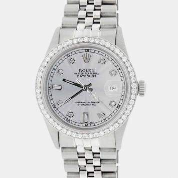 Rolex Custom Silver Diamond Stainless Steel Datejust  Automatic Men's Wristwatch 36MM