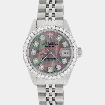 Rolex Customised Tahitian MOP Diamond Stainless Steel Datejust  Automatic Women's Wristwatch 26MM