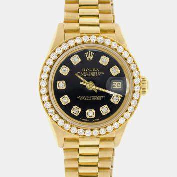 Rolex Customised Black Diamond 18K Yellow Gold President Datejust  Automatic Women's Wristwatch 26MM