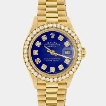 Rolex Customised Royal Blue Diamond 18K Yellow Gold President Datejust  Automatic Women's Wristwatch 26MM