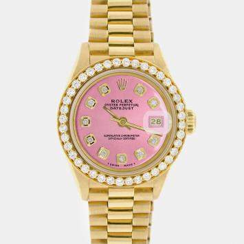 Rolex Customised Hot Pink Diamond 18K Yellow Gold President Datejust  Automatic Women's Wristwatch 26MM