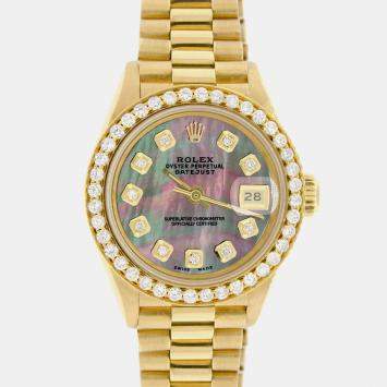 Rolex Customised Tahitian MOP Diamond 18K Yellow Gold President Datejust  Automatic Women's Wristwatch 26MM