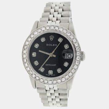 Rolex Customised Black Diamond Stainless Steel Datejust  Automatic Women's Wristwatch 31MM