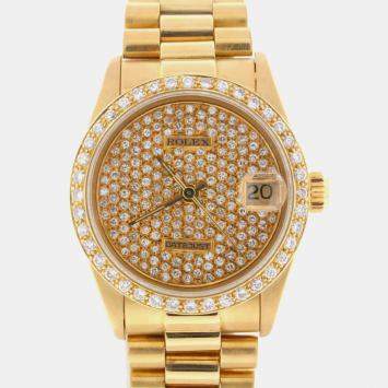 Rolex Customised  Diamond 18K Yellow Gold President Datejust  Automatic Women's Wristwatch 31MM