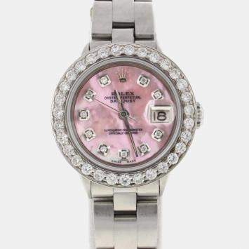 Rolex Customised Pink MOP Diamond Stainless Steel Datejust  Automatic Women's Wristwatch 26mm