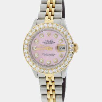 Rolex Customised Pink MOP Diamond 18K Yellow Gold Stainless Steel Datejust  Automatic Women's Wristwatch 26mm